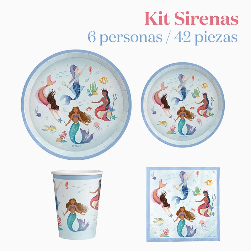 Kit Mesa Basic 6 Personas Sirenas 42 piezas