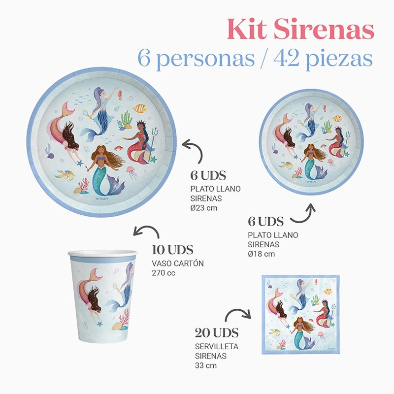 Kit Mesa Basic 6 Personas Sirenas 42 piezas