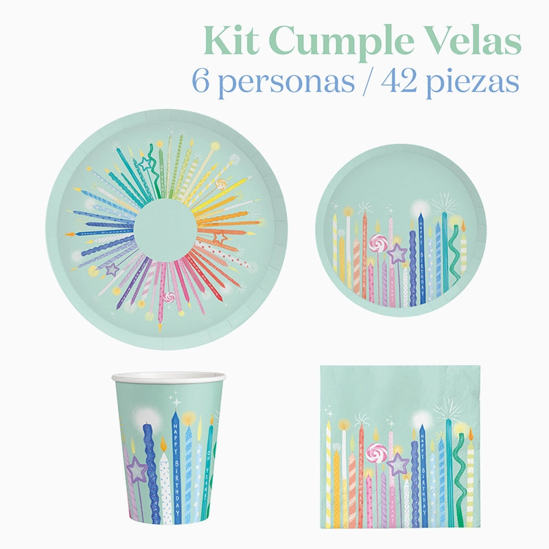 Kit Mesa Basic 6 Personas Cumple Velas 42 piezas