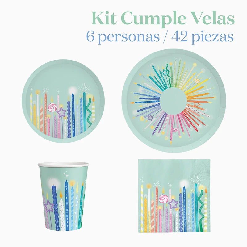 Kit Mesa Basic 6 Personas Cumple Velas 42 piezas