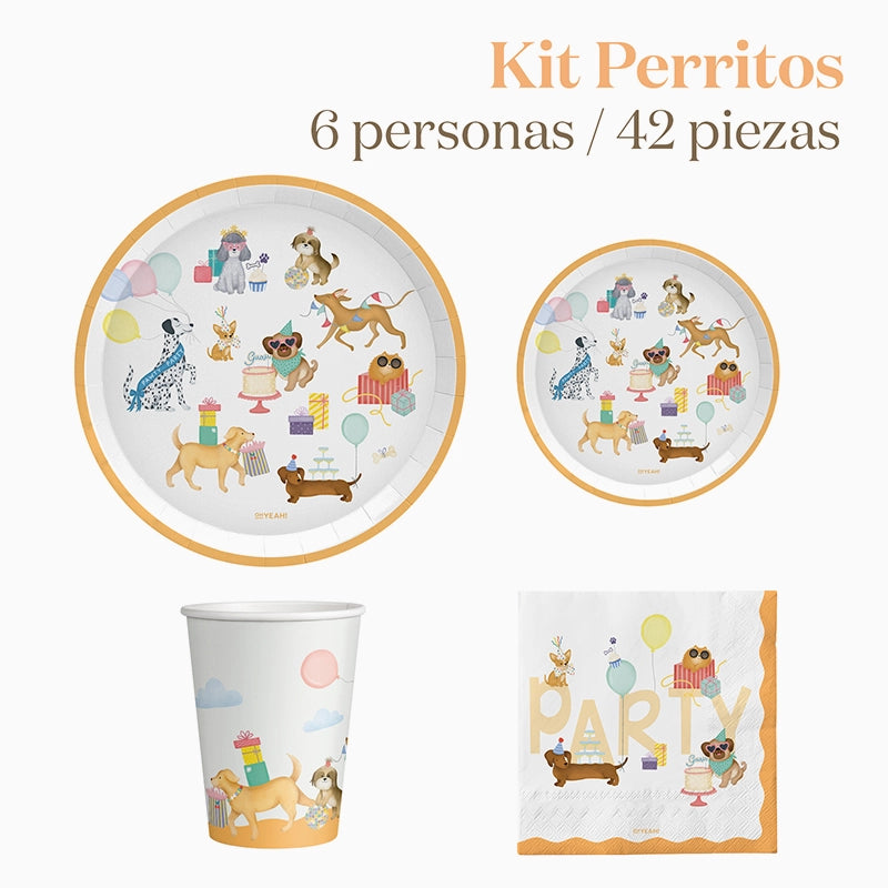 Kit Mesa Basic 6 Personas Perritos 42 piezas