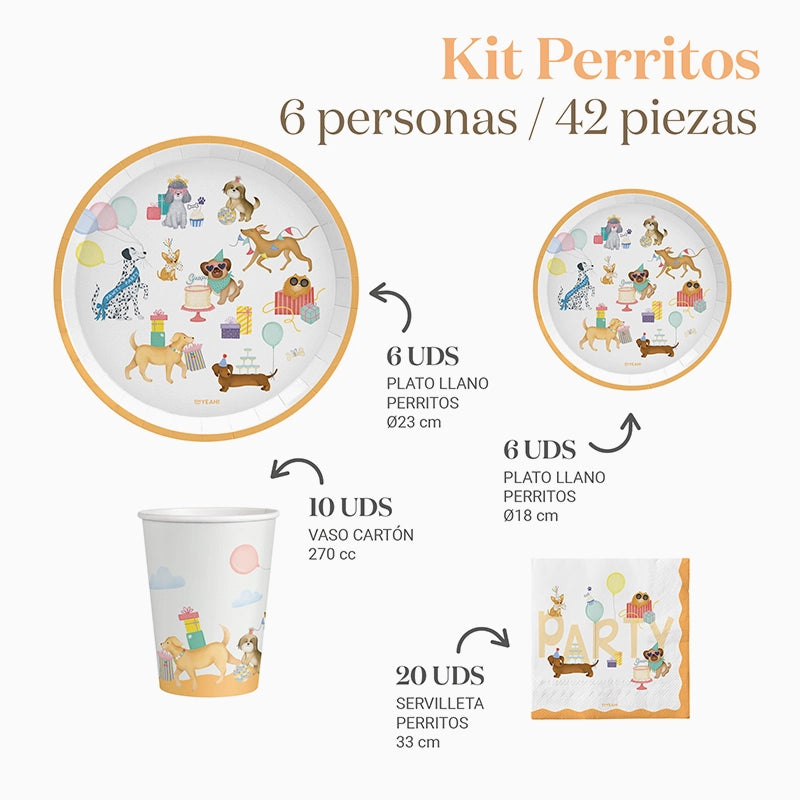 Kit Mesa Basic 6 Personas Perritos 42 piezas