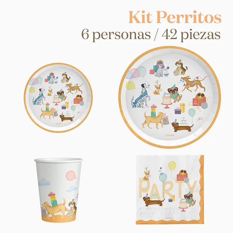 Kit Mesa Básica 6 Pessoas Cães 42 peças