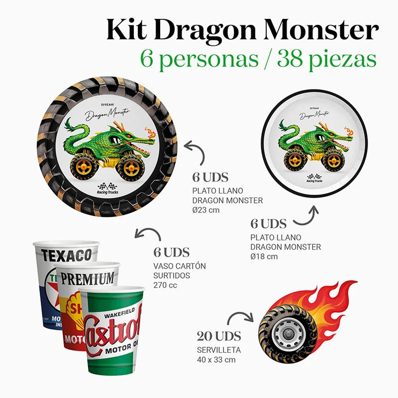 Kit Mesa Basic 6 Personas Dragon Monster 38 piezas