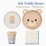 Kit Básico de Mesa 6 Pessoas Urso Azul Bebê 38 peças