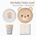 Kit Mesa Basic 6 Personas Baby Osito Azul 38 piezas