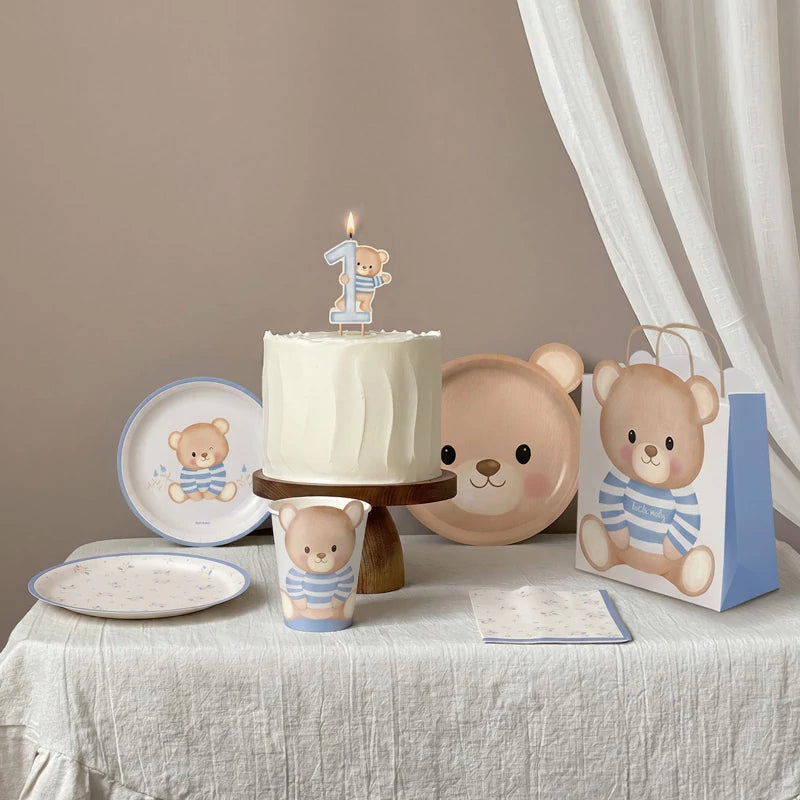 Inspiracion con Plato Cartón Llano Postre Ø 17 cm Baby Osito Azul