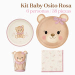 Kit Mesa Basic 6 Personas Baby Osito Rosa 38 piezas