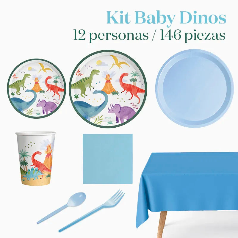 Kit Mesa Premium 12 Personas Baby Dinos 146 piezas