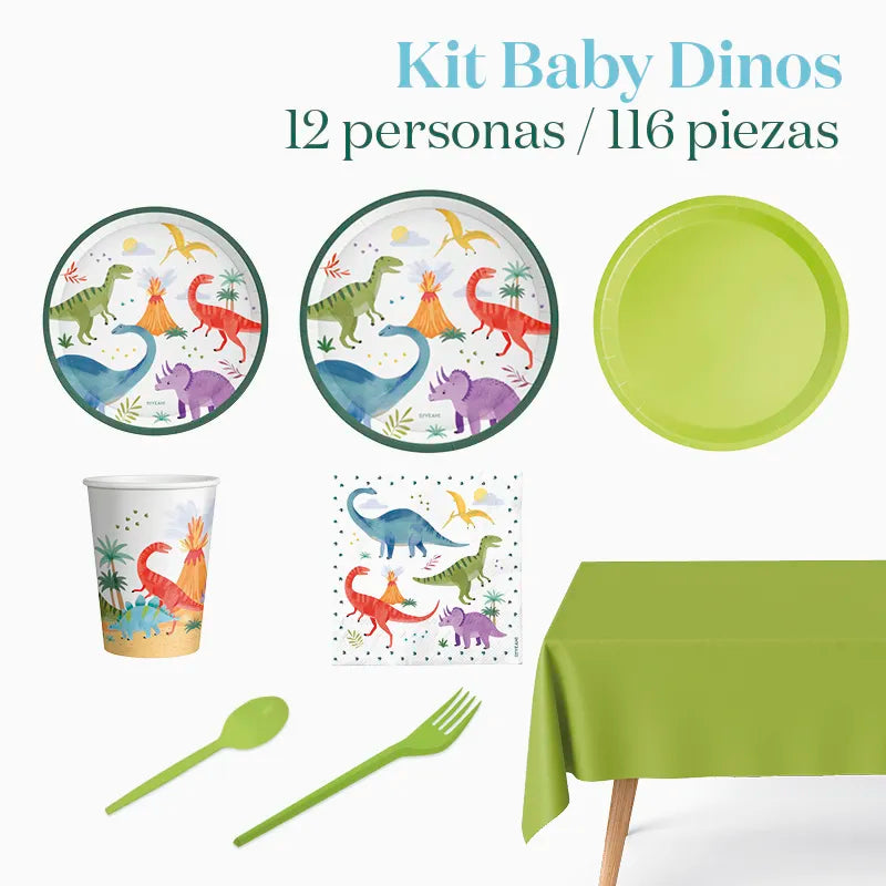 Kit Mesa Premium 12 Personas Baby Dinos 116 piezas