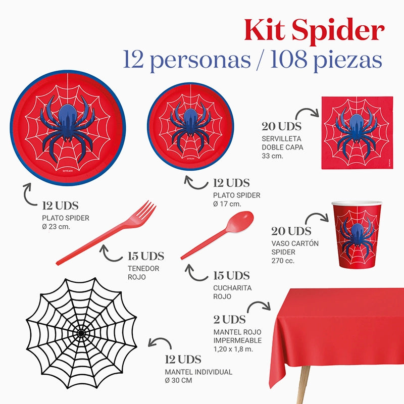 Kit Mesa Premium 12 Personas Spider 108 piezas