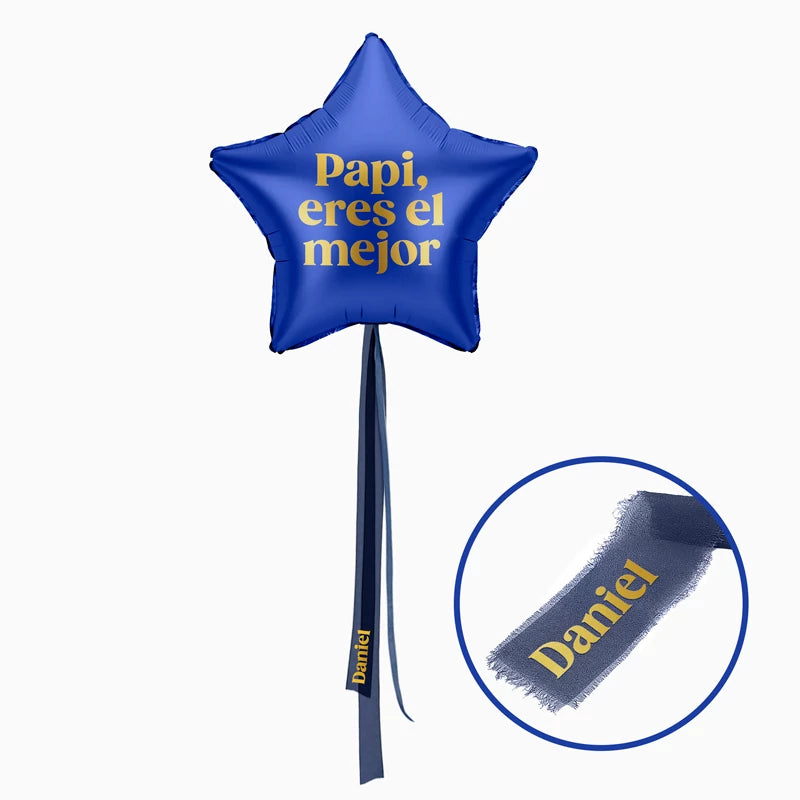 Globo Estrella Azul Marino XL con Telas Personalizadas 'Papi, eres el mejor' Personalizado