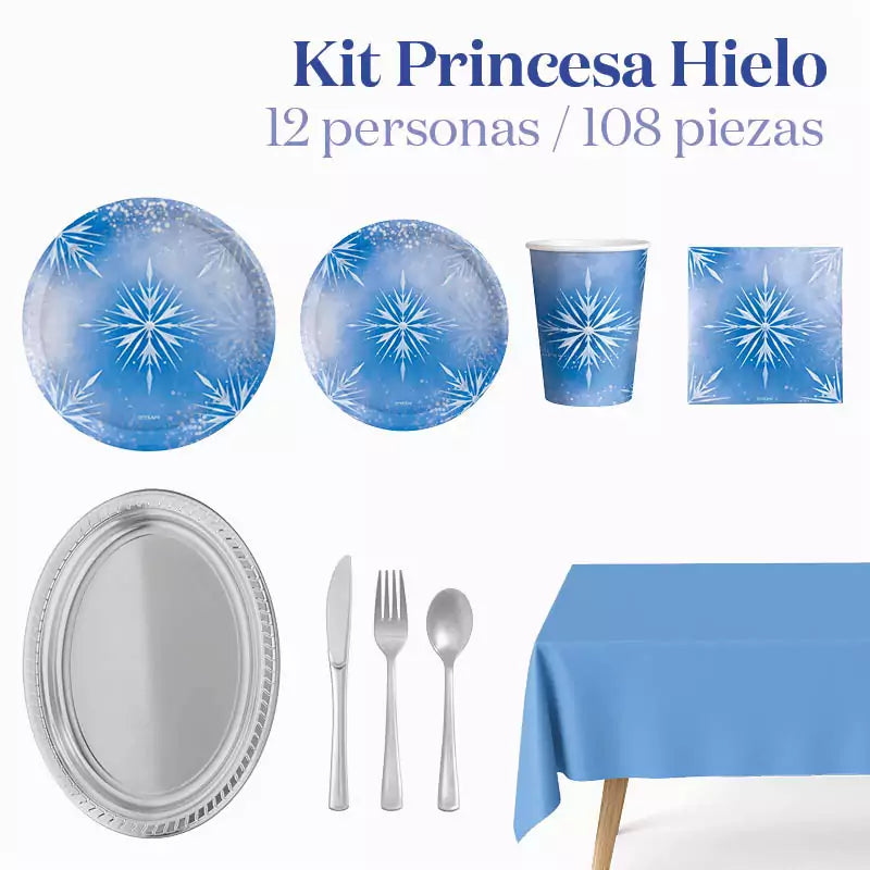 Kit Mesa Premium 12 Personas Princesa Hielo 108 piezas