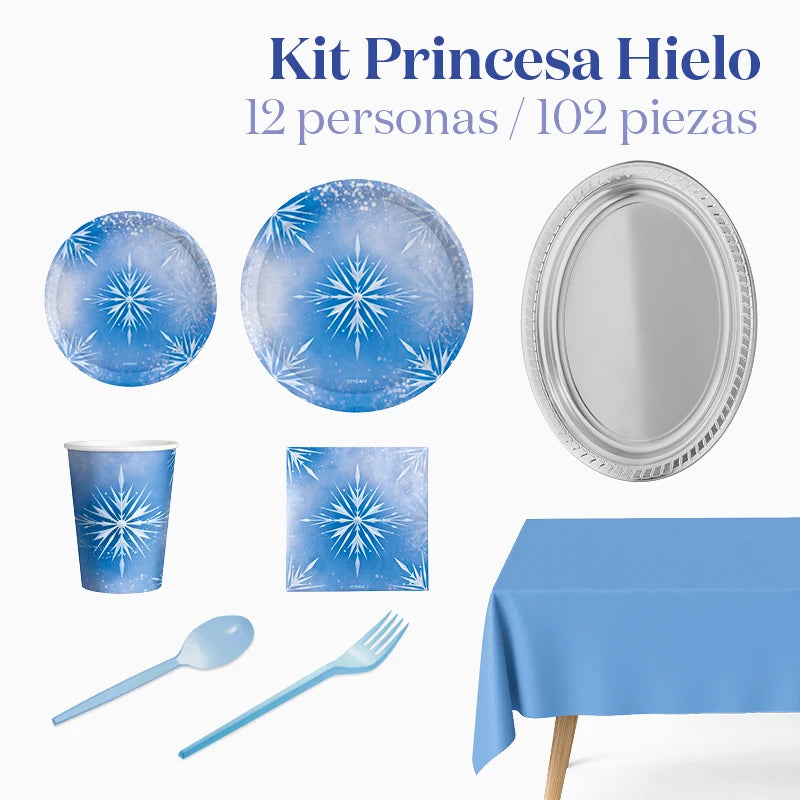 Kit Mesa Premium 12 Personas Princesa Hielo 102 piezas