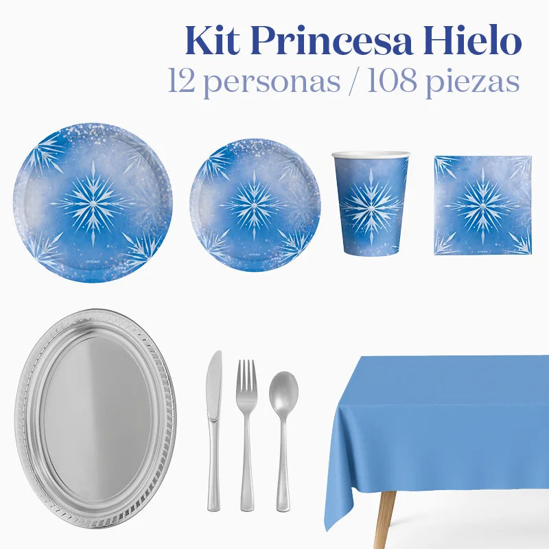 Kit Mesa Premium 12 Personas Princesa Hielo 108 piezas
