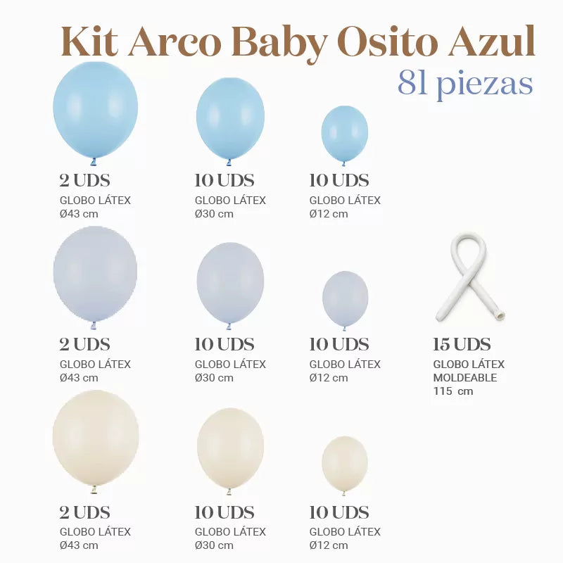 Kit de arco de balão urso bebê azul