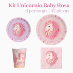 Kit Mesa Basic 6 Personas Unicornio Baby Rosa 42 piezas
