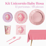 Kit Mesa Premium 12 Personas Unicornio Baby Rosa 98 piezas