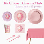 Kit Mesa Premium 12 Pessoas Unicórnio Rosa Bebê 98 peças