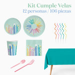 Kit Mesa Premium 12 Personas Cumple Velas 106 piezas