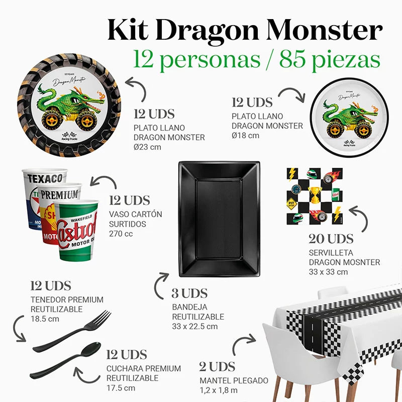 Inspiracion con Kit Tavolo Premium 12 Persone Dragon Monster 85 pezzi