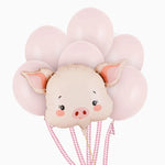 Conjunto de balões de látex rosa pastel com balão de folha de porco e fitas Vichy rosa
