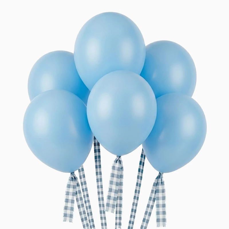 Latex Balloon Set Ø 30 cm Pastel Light Blue with Vichy Ribbons