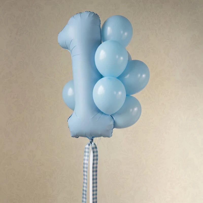Inspiracion con Latex Balloon Set Ø 30 cm Pastel Light Blue with Vichy Ribbons