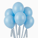 Set de Ballons Latex Ø 30 cm Bleu Clair Pastel avec Rubans Vichy