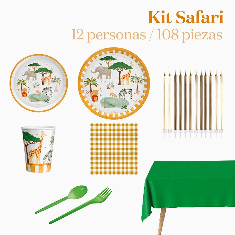 Kit Mesa Premium 12 Personas Mi Primer Safari 108 piezas