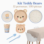 Kit Mesa Premium 12 Pessoas Urso Azul Bebê 100 peças