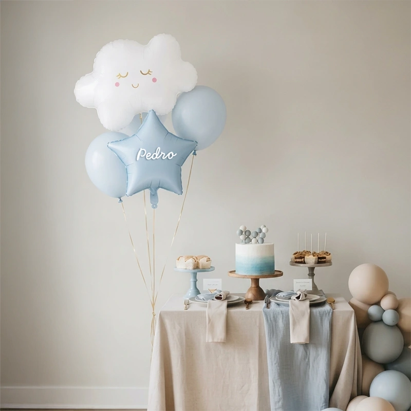 Inspiracion con Blue Cloud Balloons Set Personalized Name White Vinyl