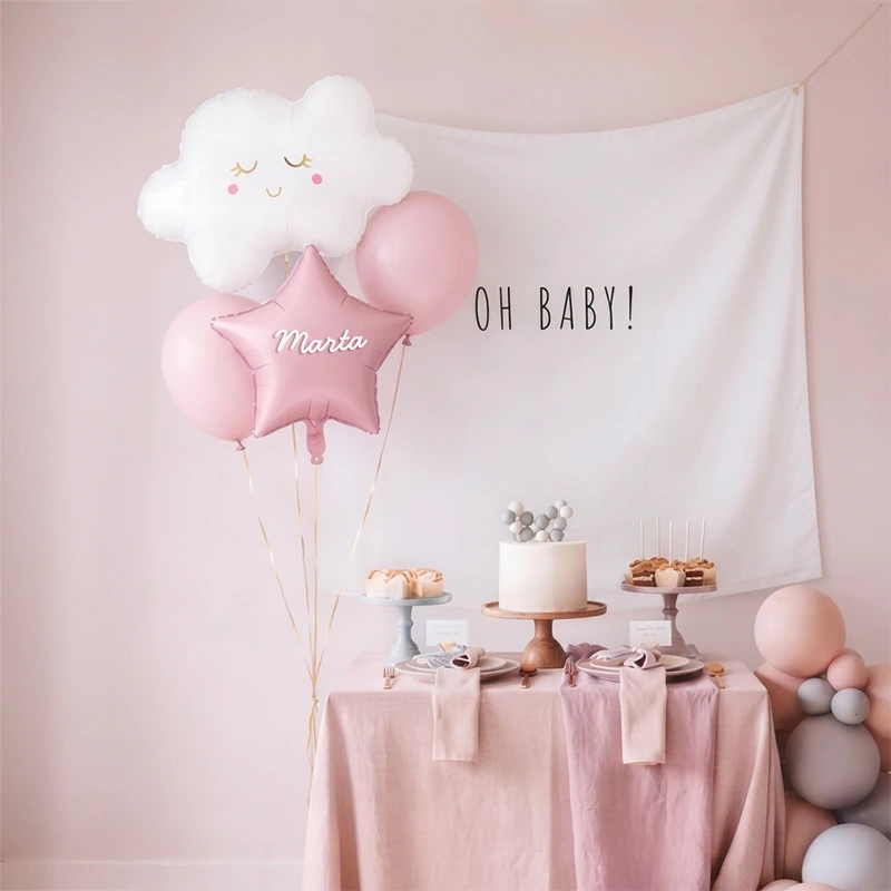 Inspiracion con Pink Cloud Balloons Set Personalized Name White Vinyl