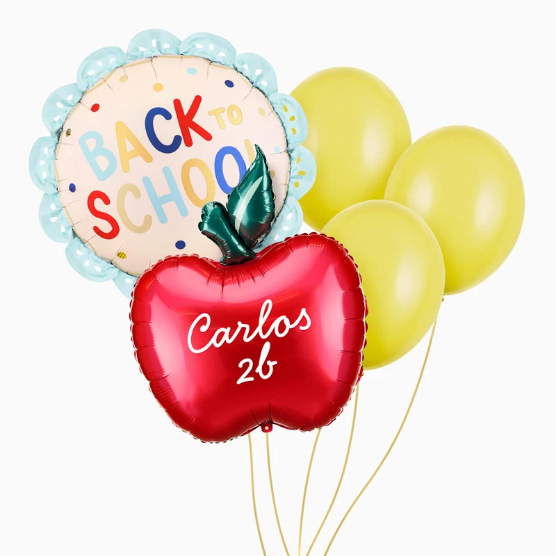 Set Globos 'Back to School' Personalizado Nombre y Curso Vinilo Blanco