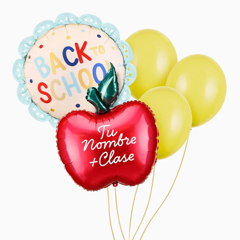 Inspiracion con Set Globos 'Back to School' Personalizado Nombre y Curso Vinilo Blanco