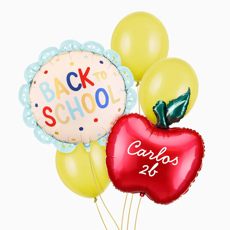 Set Globos 'Back to School' Personalizado Nombre y Curso Vinilo Blanco