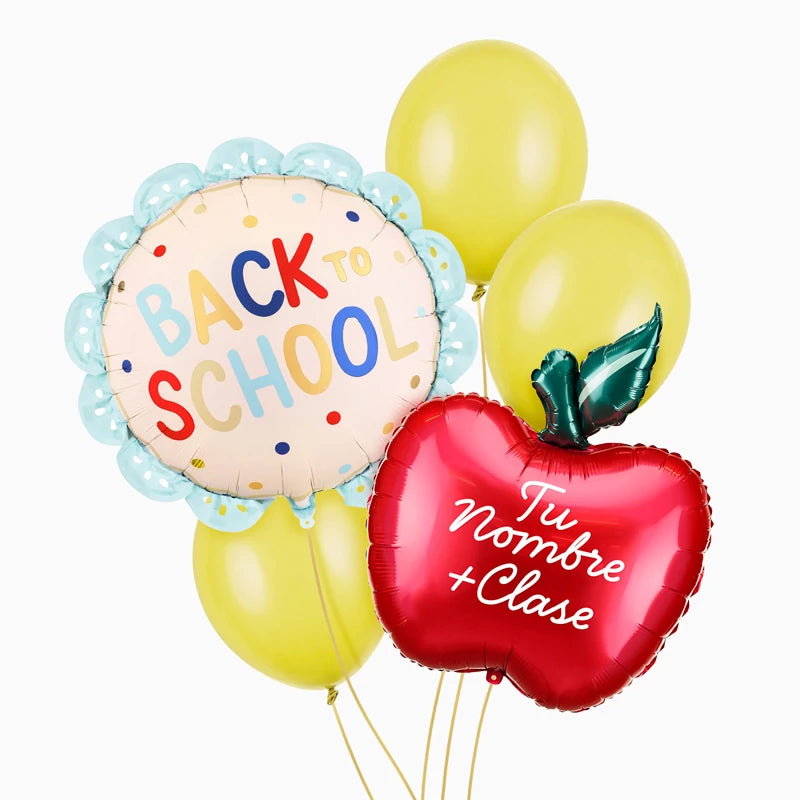 Inspiracion con Set Globos 'Back to School' Personalizado Nombre y Curso Vinilo Blanco