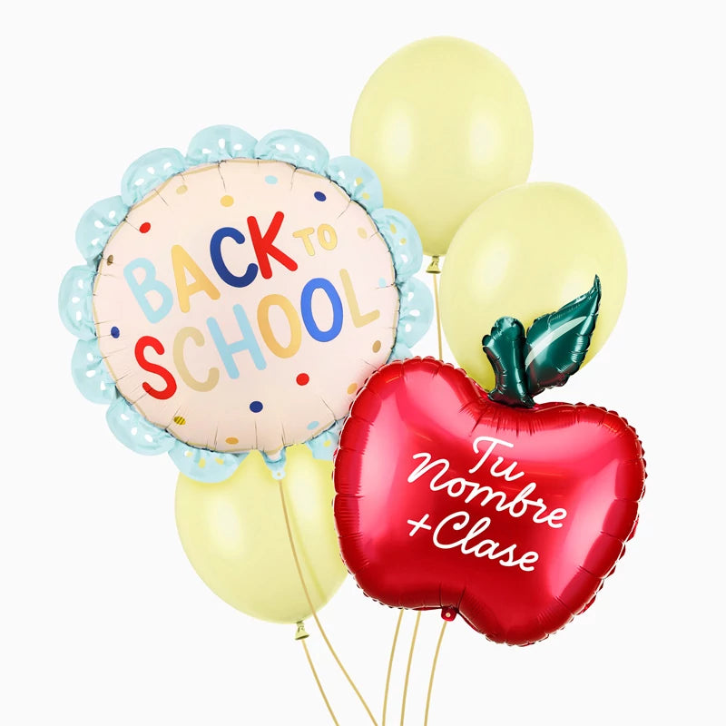 Inspiracion con 'Back to School' Balloon Set Personalized Name and Course White Vinyl