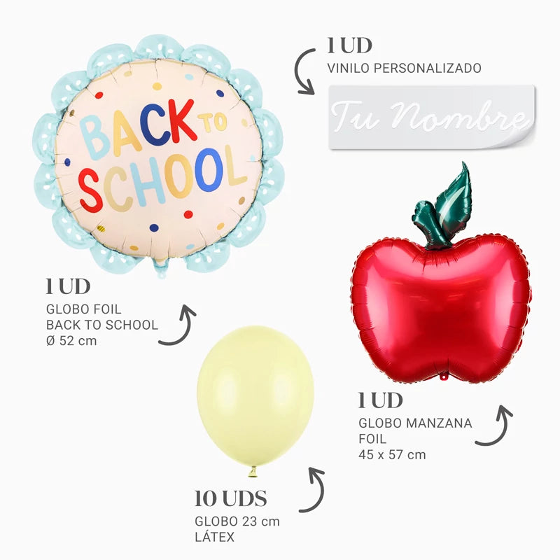 Inspiracion con 'Back to School' Balloon Set Personalized Name and Course White Vinyl