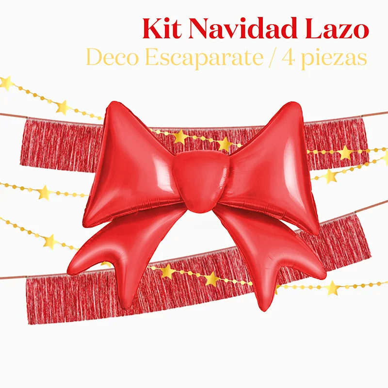 Kit Decoración Escaparate Lazo Rojo Navidad 4 Piezas
