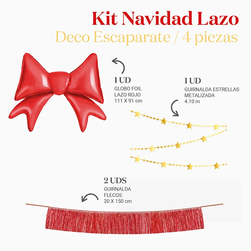 Kit Decoración Escaparate Lazo Rojo Navidad 4 Piezas