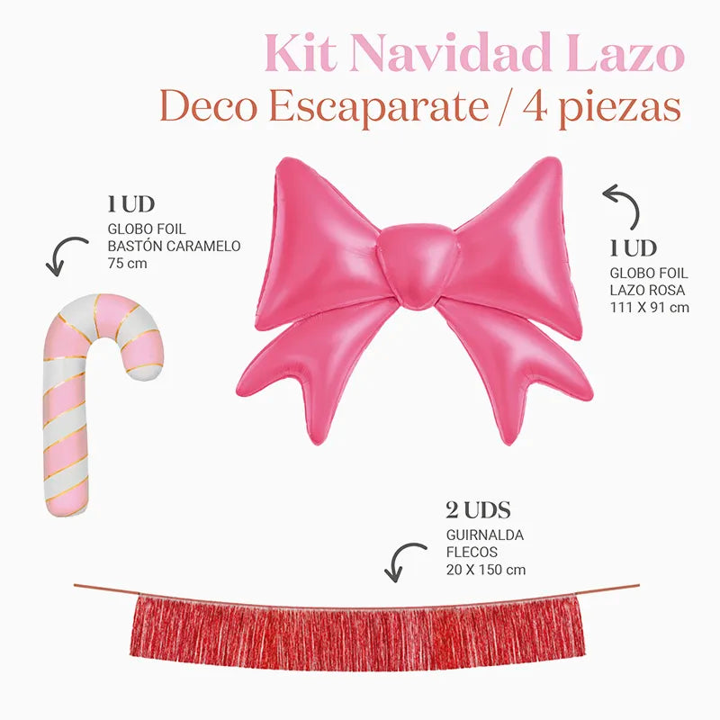 Kit Decoración Escaparate Lazo Rosa Navidad 4 Piezas