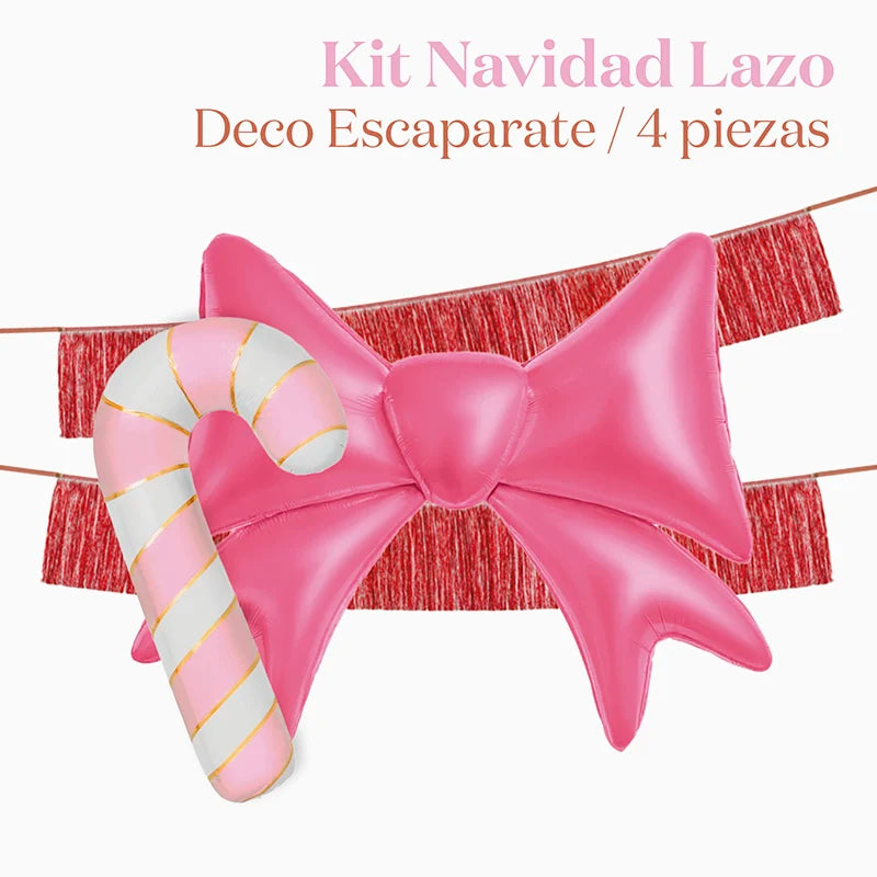 Kit Decoración Escaparate Lazo Rosa Navidad 4 Piezas
