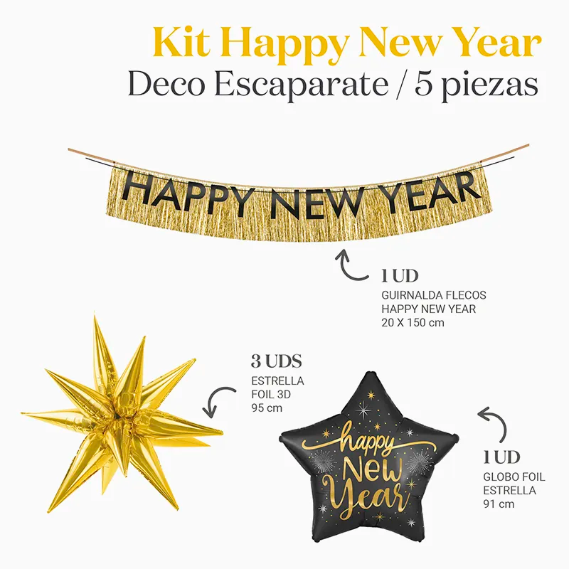 Kit Decoración Escaparate Happy New Year 5 Piezas
