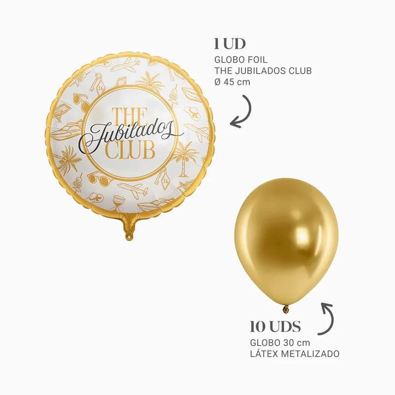 Set Globo Foil 'The Jubilados Club' con Globos Látex Oro