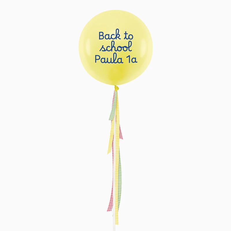 Globo Jumbo 60 cm Amarillo Pastel Telas Vichy Personalizado Vinilo Azul 'Back to School'