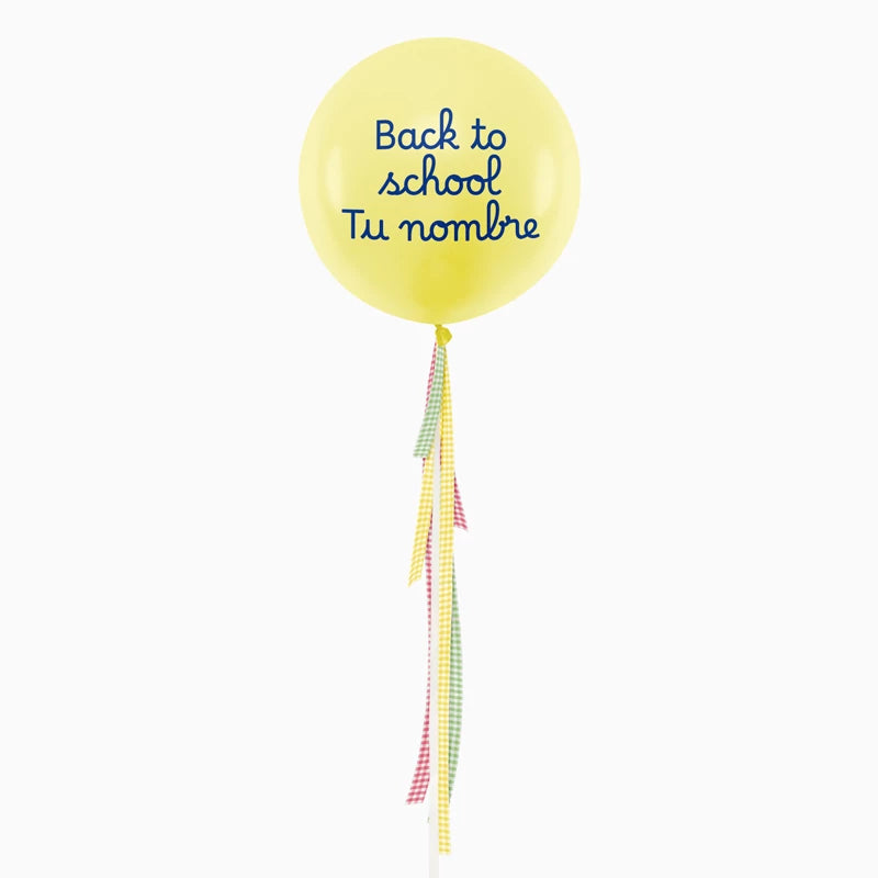 Globo Jumbo 60 cm Amarillo Pastel Telas Vichy Personalizado Vinilo Azul 'Back to School'