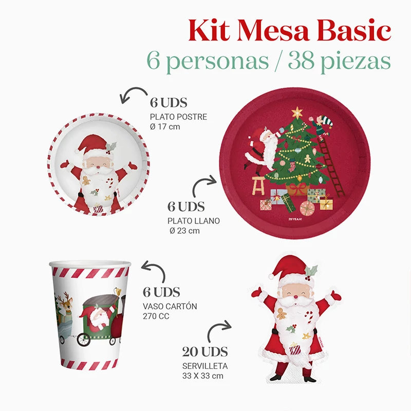 Kit Mesa Basic Navidad 6 Personas ¡Llega Papá Noel! 38 piezas