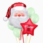 Santa Claus Head Foil Balloon Set 'Name' Red Star White Vinyl