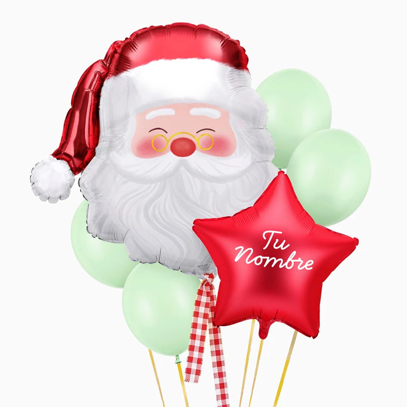 Santa Claus Head Foil Balloon Set 'Name' Red Star White Vinyl